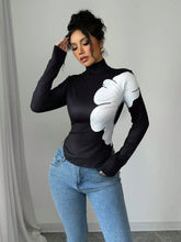 EMERY ROSE Asymmetrical Hem Graphic High Neck Long Sleeve T-Shirt